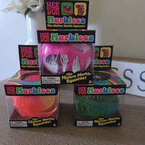 NeeDoh Marbleez Squeeze Balls - Pink, Orange, Green Set Of 3